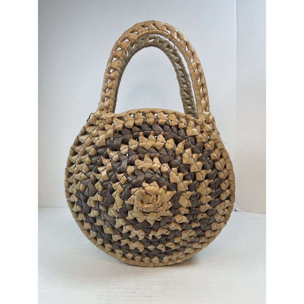 Boho Hand Woven Straw Basket Tote Bag Handles Summer Artsy